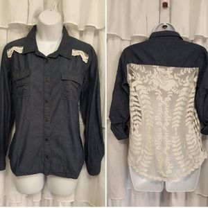 Denim Blue Button Up Shirt with Lace back.